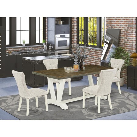 East West Furniture 5 Piece V-Style Dining Set - Linen White V077GA235-5